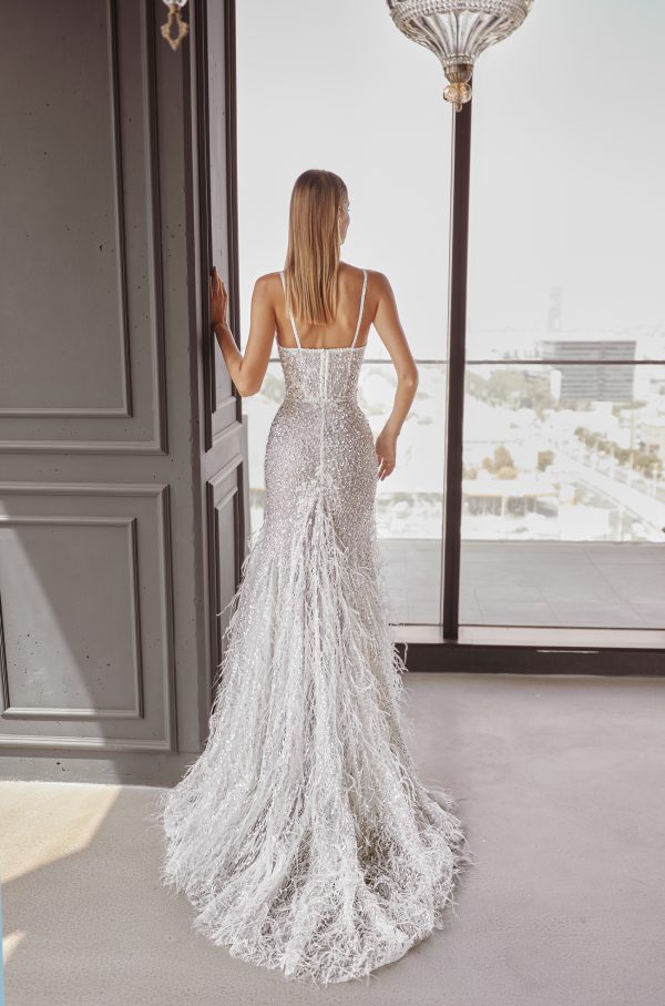 V-Neck Feathered Mermaid Wedding Dress by Tal Kedem Bridal Couture - Image 3