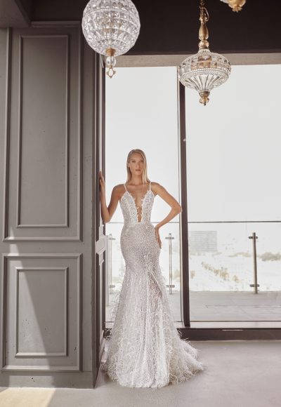 V-Neck Feathered Mermaid Wedding Dress by Tal Kedem Bridal Couture - Image 2