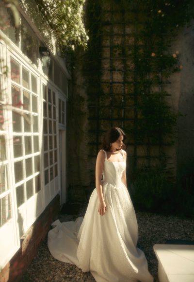 Square-Neck Jacquard Ball Gown With Corset Bodice by Enaura Bridal - Image 2