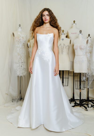 Sleek And Romantic Strapless Floral A-Line Wedding Dress by Reem Acra