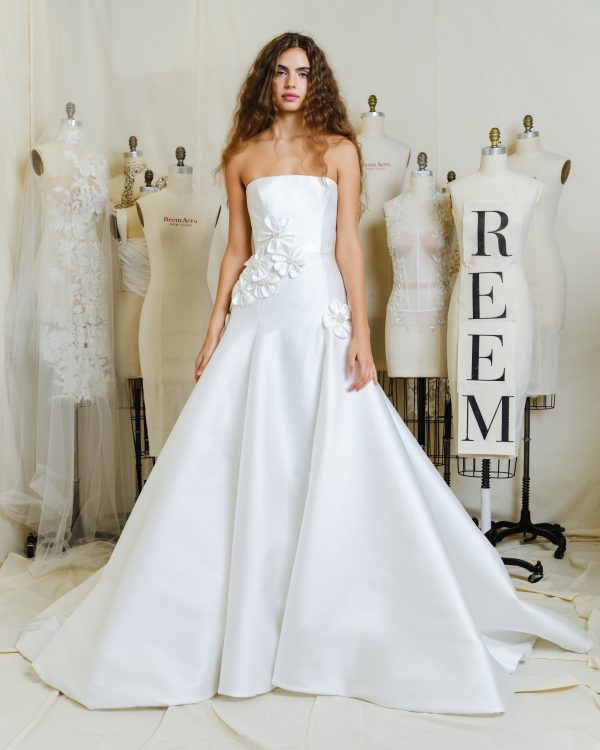 Chic And Romantic Floral Modified A-Line Wedding Dress by Reem Acra - Image 1