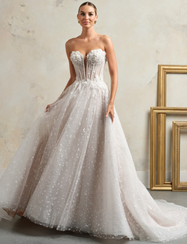 Chic and Playful Embellished Floral A-Line Gown by Maggie Sottero - Image 1