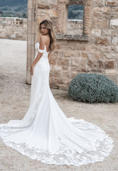 Romantic Off-The-Shoulder Fit-and-Flare Wedding Dress With Buttons by Allure Bridals - Image 2