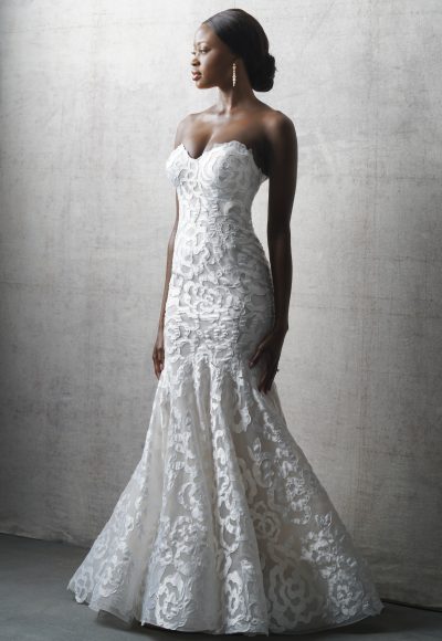 Unique And Romantic Strapless Fit-and-Flare Wedding Dress With Buttons by Allure Bridals