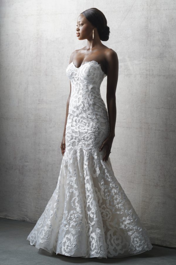 Unique And Romantic Strapless Fit-and-Flare Wedding Dress With Buttons by Allure Bridals - Image 1