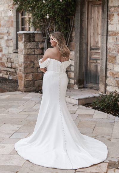 Sleek And Modern Basque-Waist Fit-and-Flare Wedding Dress With Buttons by Allure Bridals - Image 2