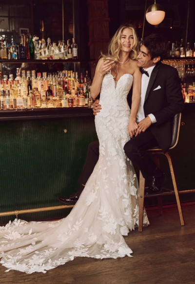 Sweetheart Floral Fit-and-Flare Wedding Dress With Buttons by Maggie Sottero