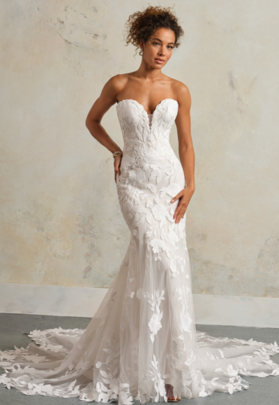 Plus-Size Sweetheart Floral Fit-and-Flare Wedding Dress With Buttons by Maggie Sottero