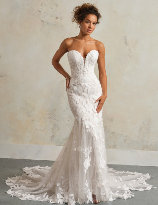 Sweetheart Floral Fit-and-Flare Wedding Dress With Buttons by Maggie Sottero - Image 1