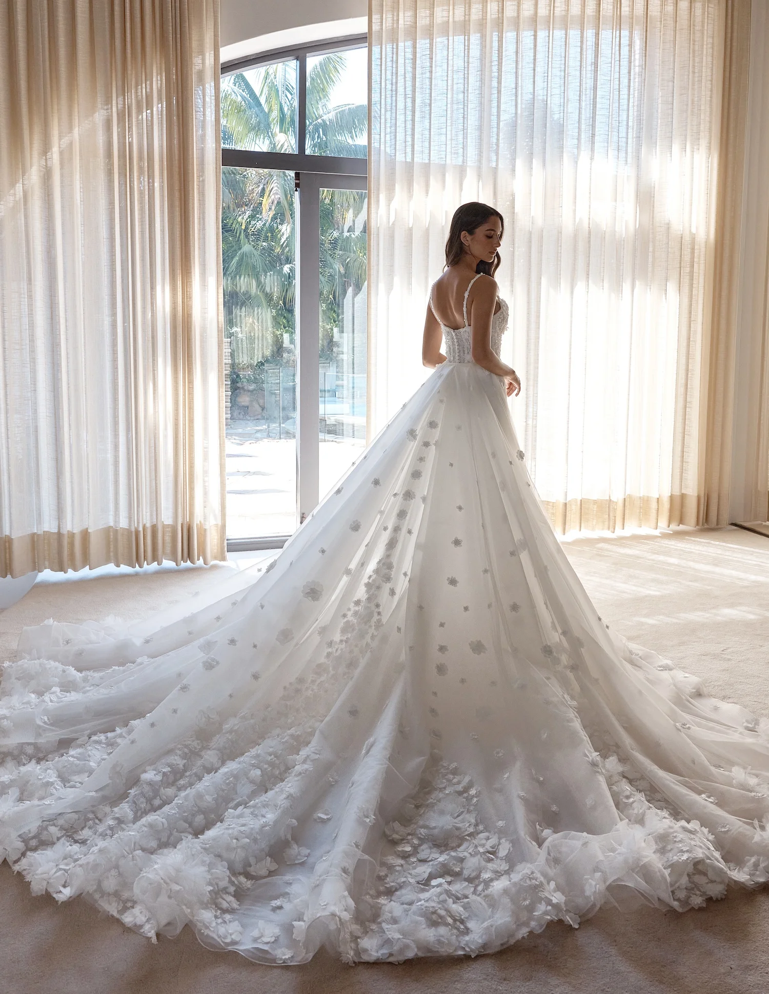 Romantic And Modern 3D Floral Fit-and-Flare Wedding Dress With Overskirt by Blanche Bridal - Image 4