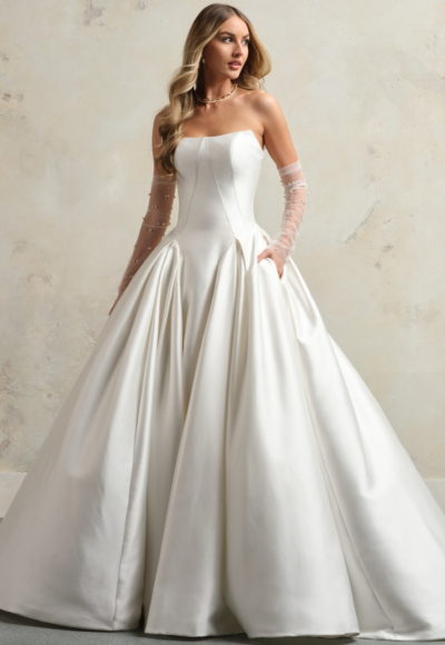 Sleek Satin Ball Gown With Buttons by Maggie Sottero