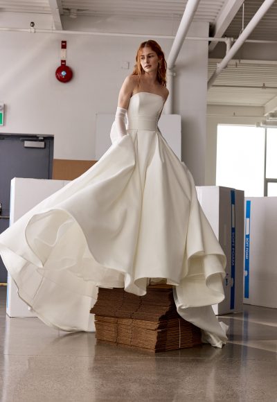 Chic And Simple Strapless Satin Ball Gown With Bow And Buttons by Alyne by Rita Vinieris