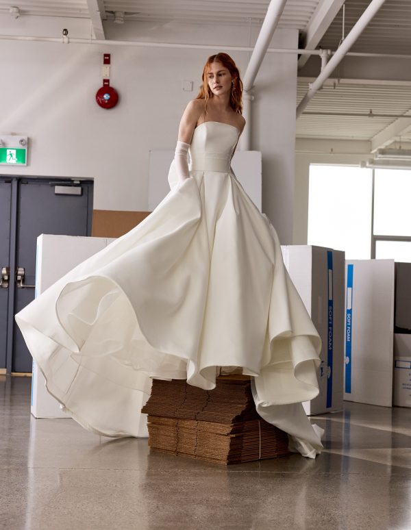 Chic And Simple Strapless Satin Ball Gown With Bow And Buttons by Alyne by Rita Vinieris - Image 1