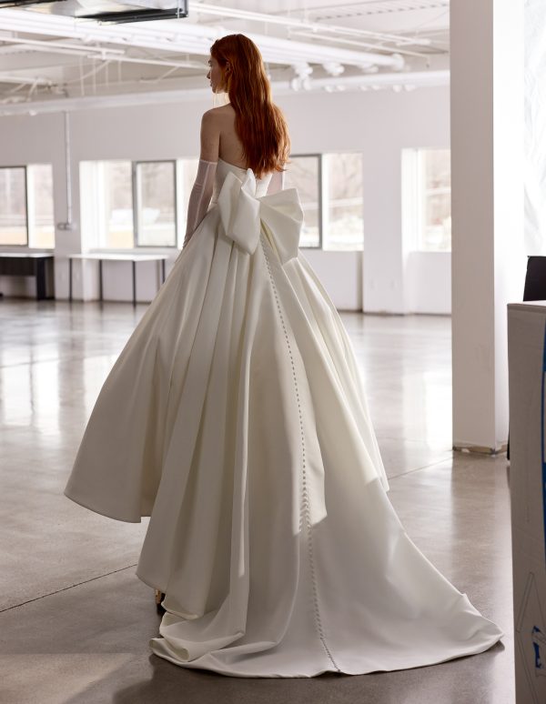 Chic And Simple Strapless Satin Ball Gown With Bow And Buttons by Alyne by Rita Vinieris - Image 2