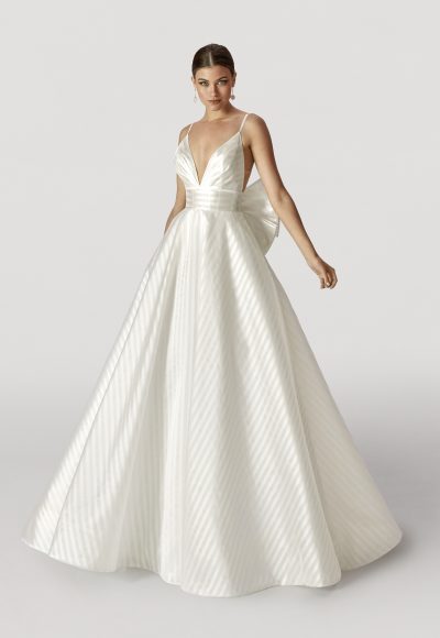 Classic And Unique Striped Ball Gown With Bow And Buttons by Madison James