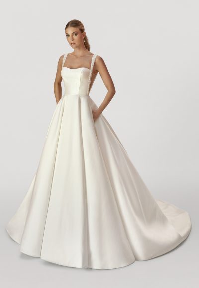 Simple And Timeless Ball Gown With Embellished Straps And Buttons by Madison James