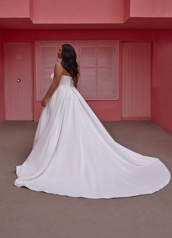 Simple And Classic Strapless Ball Gown With Slit And Buttons by Madison James - Image 2