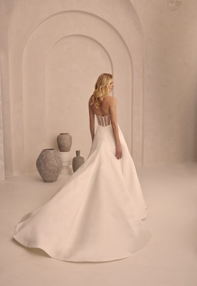 Plus-Size Chic and Simple Satin Modified A-Line Wedding Dress With Buttons by Mikaella Bridal - Image 2