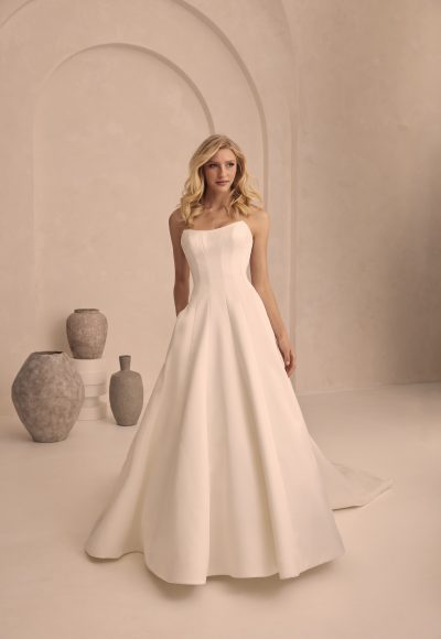 Plus-Size Chic and Simple Satin Modified A-Line Wedding Dress With Buttons by Mikaella Bridal