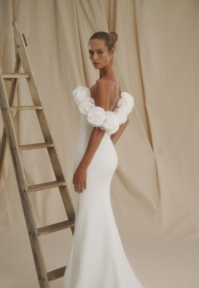 Chic And Romantic 3D Floral Off-the-Shoulder Sheath Wedding Dress by Senstudio - Image 3