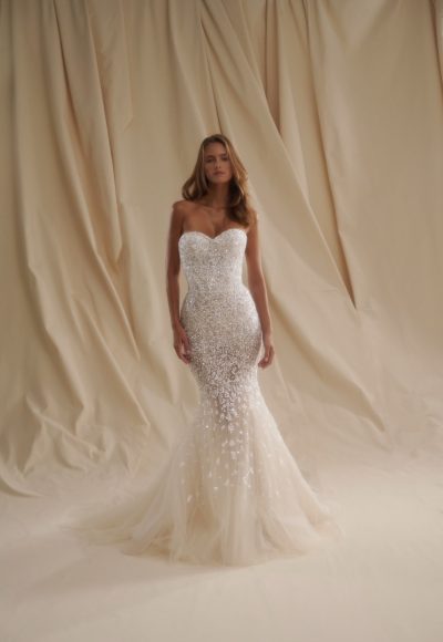 Beaded Strapless Fit-and-Flare Wedding Dress by Senstudio