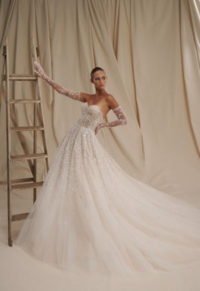 Glamorous And Chic Embellished A-Line Wedding Dress With Gloves by Senstudio