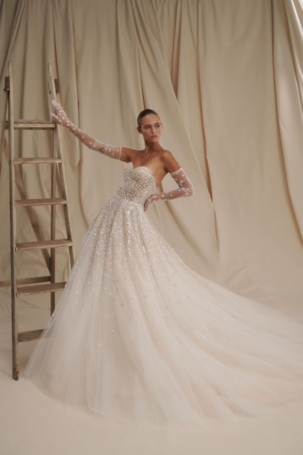 Glamorous And Chic Embellished A Line Wedding Dress With Gloves Kleinfeld Bridal