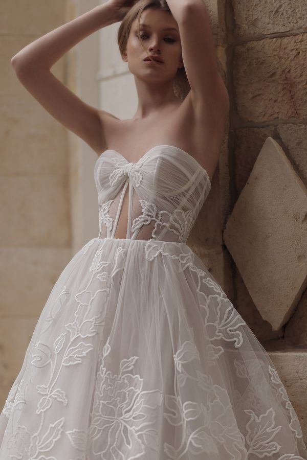 Unique And Modern Floral-Embroidered Tulle A-Line Wedding Dress by Tal Kedem Bridal Couture - Image 2