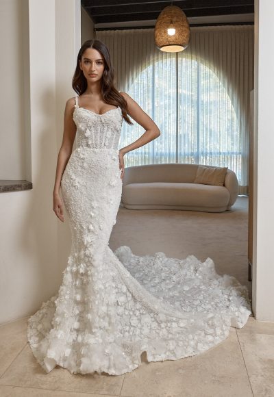 Romantic And Modern 3D Floral Fit-and-Flare Wedding Dress by Blanche Bridal