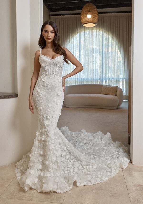 Romantic And Modern 3D Floral Fit-and-Flare Wedding Dress With Overskirt by Blanche Bridal - Image 1