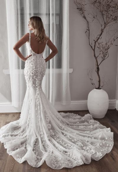 Romantic 3D Floral Fit-and-Flare Wedding Dress With Open Back by Blanche Bridal - Image 2