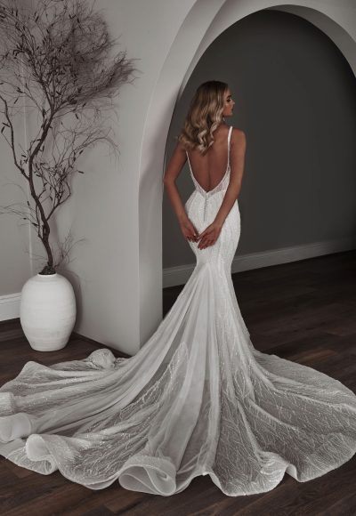 Embellished V-Neck Fit-and-Flare Wedding Dress With Open Back and Overskirt by Blanche Bridal - Image 2