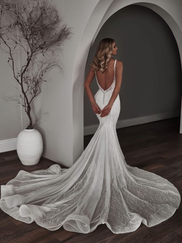 Embellished V-Neck Fit-and-Flare Wedding Dress With Open Back and Overskirt by Blanche Bridal - Image 2