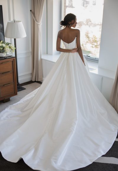 Modern Strapless Silk Mikado Ball Gown With Slit And Buttons by Blanche Bridal - Image 2