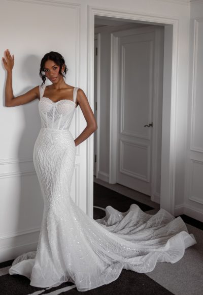 Chic And Modern Embellished Fit-and-Flare Wedding Dress by Blanche Bridal