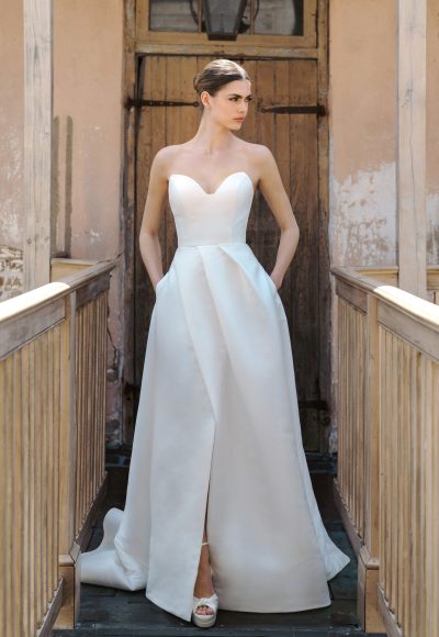 Chic And Modern A-Line Wedding Dress With Slit by Anne Barge