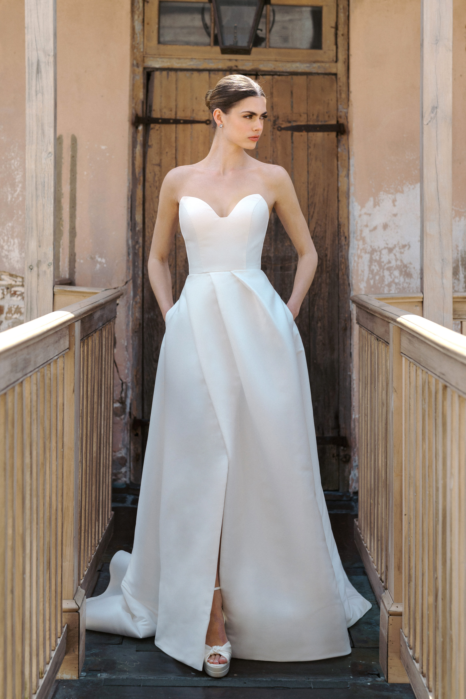 Chic And Modern A-Line Wedding Dress With Slit by Anne Barge - Image 1