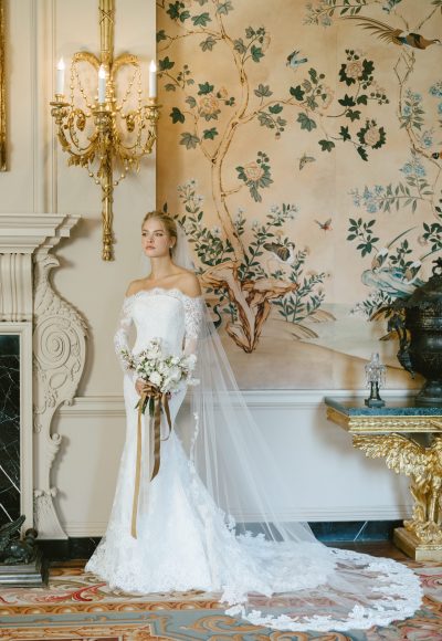 Traditional Lace Fit-and-Flare Wedding Dress With Detachable Topper by Anne Barge