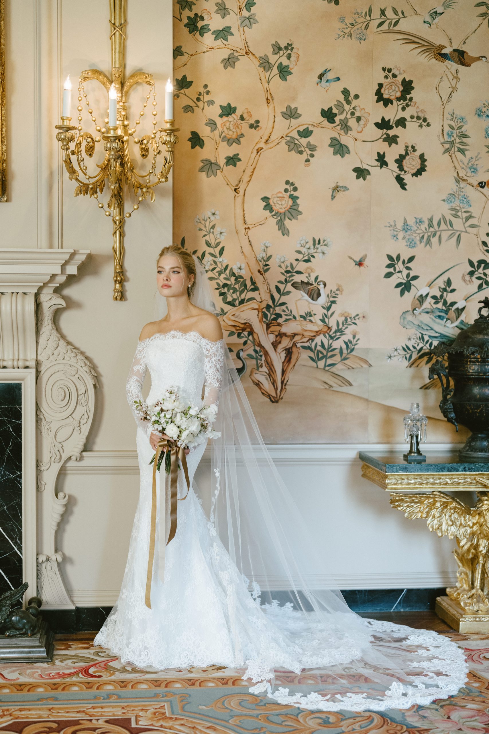 Traditional Lace Fit-and-Flare Wedding Dress With Detachable Sleeves by Anne Barge - Image 1