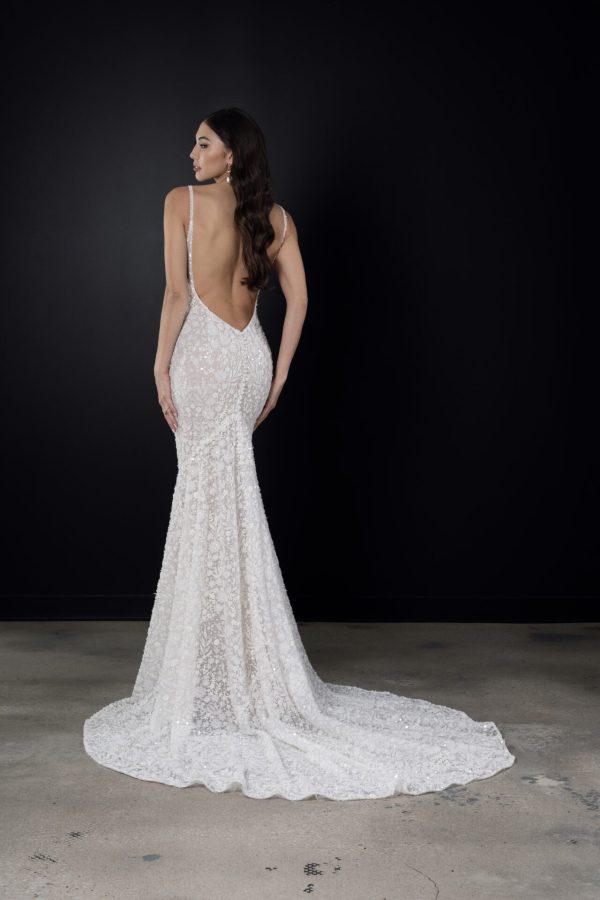 Embellished V-Neck Fit-and-Flare Wedding Dress With Open Back by Martina Liana - Image 2