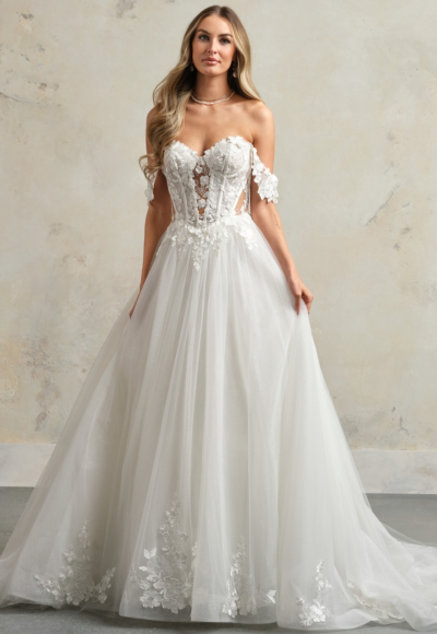 Romantic Off-the-Shoulder Floral Tulle Ball Gown by Maggie Sottero