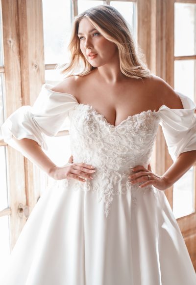 Elegant Off-the-Shoulder Sleeve Ball Gown by Allure Bridals - Image 3