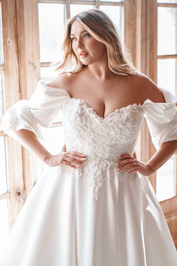 Elegant Off-the-Shoulder Sleeve Ball Gown by Allure Bridals - Image 3