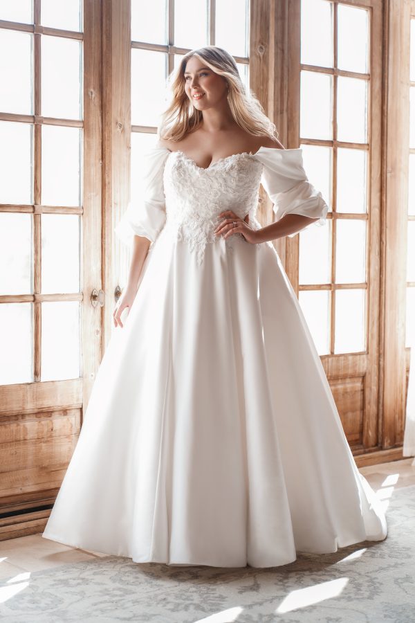 Elegant Off-the-Shoulder Sleeve Ball Gown by Allure Bridals - Image 1