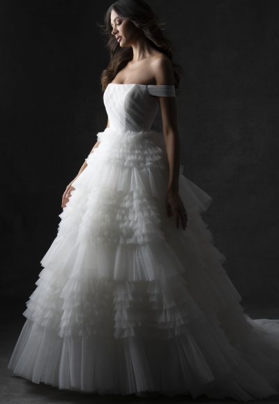 Off-The-Shoulder Textured Tulle Ball Gown by Allure Bridals - Image 2