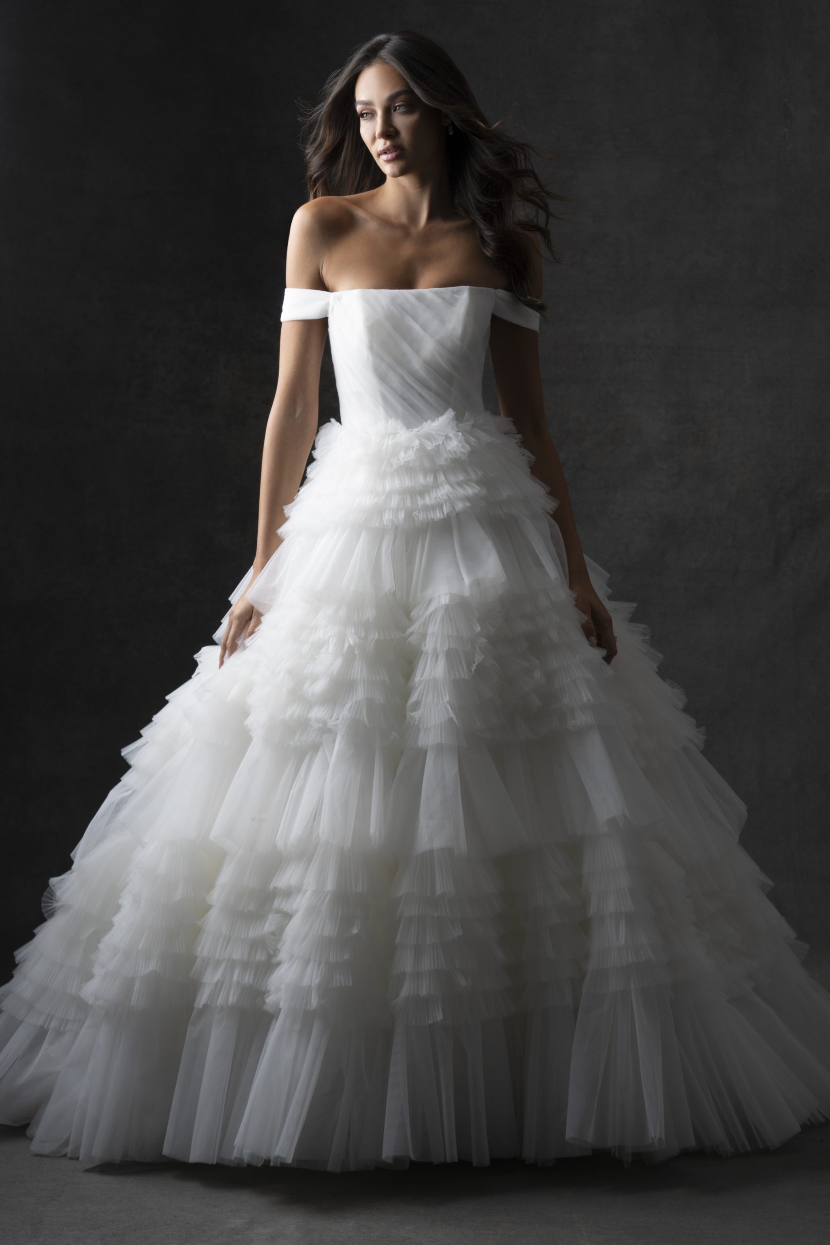 Off-The-Shoulder Textured Tulle Ball Gown by Allure Bridals - Image 1