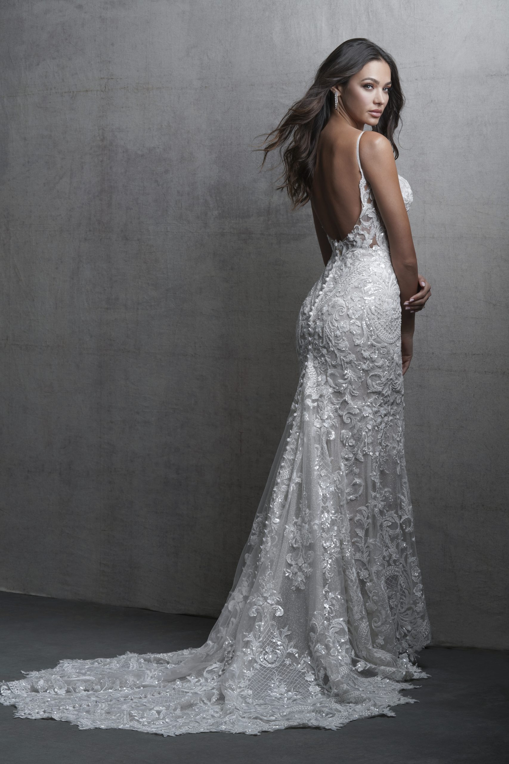 Romantic And Elegant Embellished Lace Fit-and-Flare Wedding Dress With Open Back by Allure Bridals - Image 2