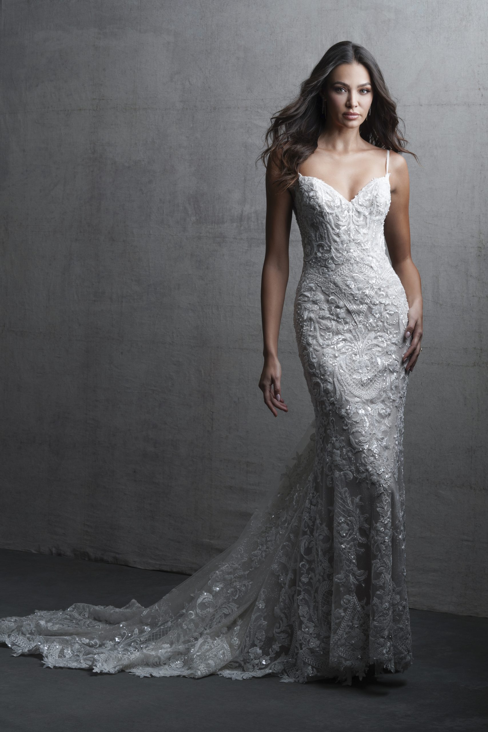 Romantic And Elegant Embellished Lace Fit-and-Flare Wedding Dress With Open Back by Allure Bridals - Image 1