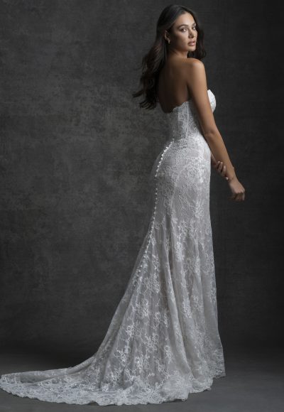 Modern And Feminine Lace Sheath Wedding Dress With Corset by Allure Bridals - Image 2