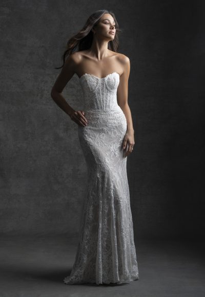 Modern And Feminine Lace Sheath Wedding Dress With Corset by Allure Bridals